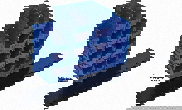 2 Organizer Racks and 14 Plastic Bins